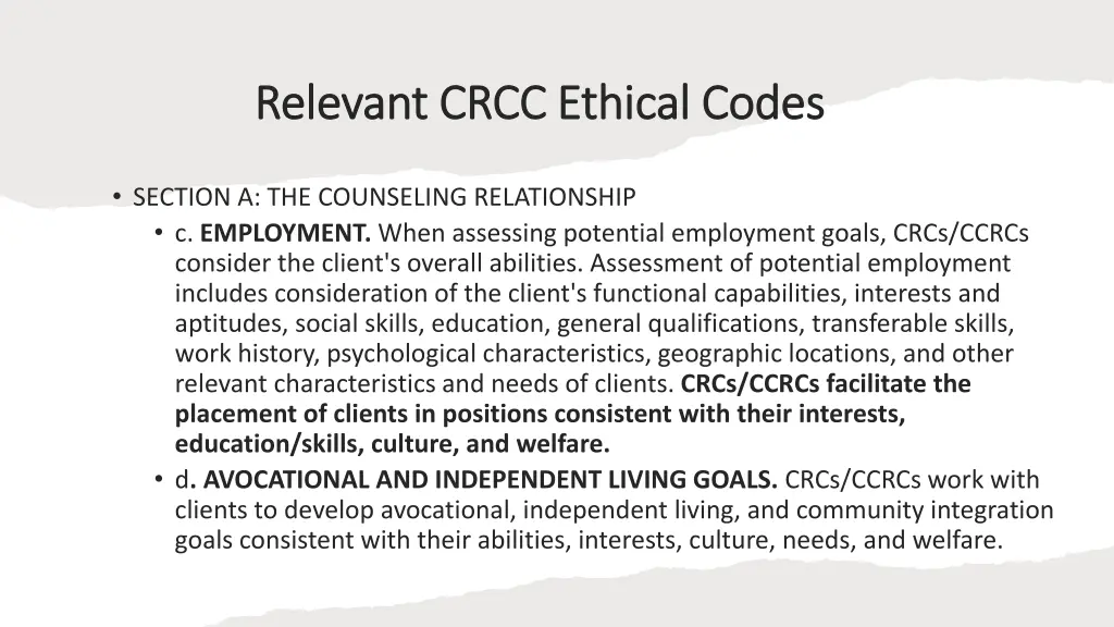 relevant crcc ethical codes relevant crcc ethical