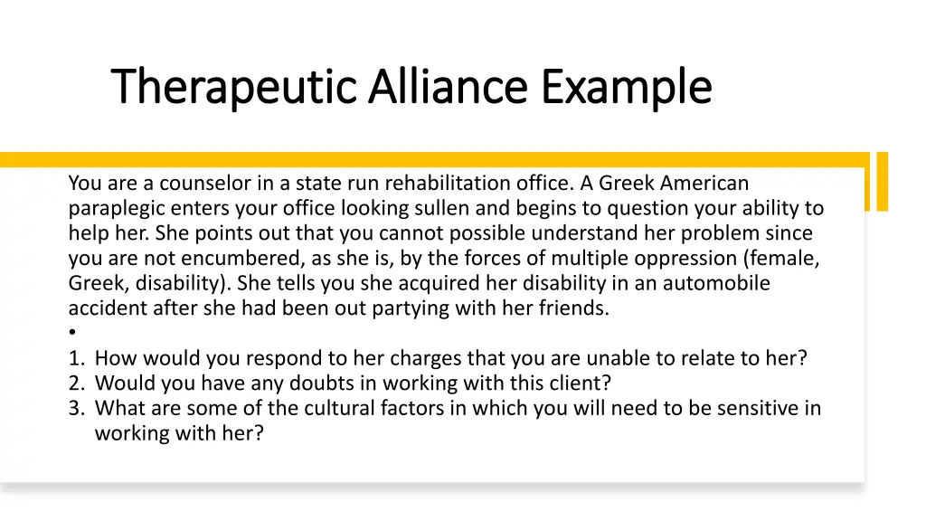 therapeutic alliance example therapeutic alliance