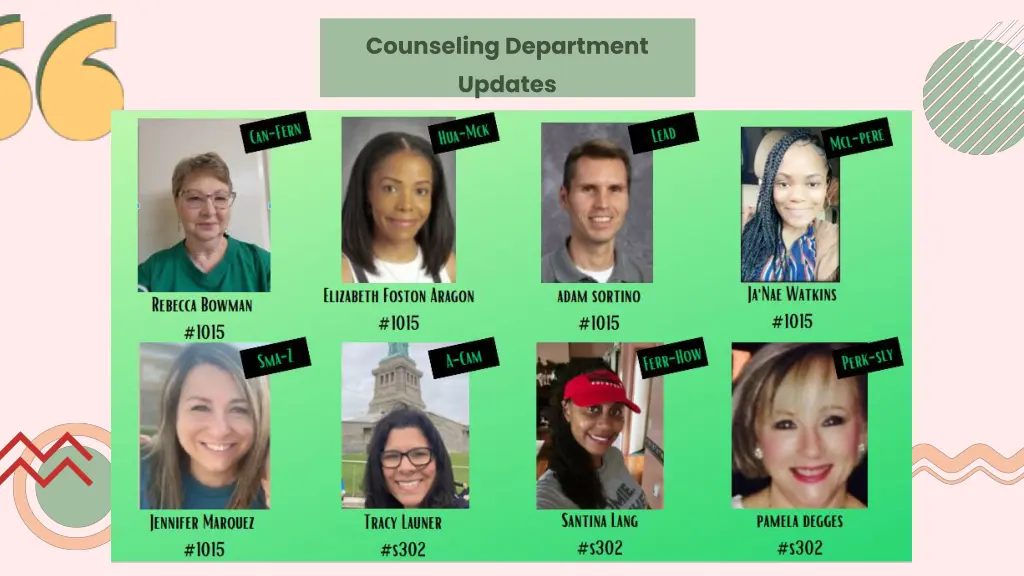 counseling department updates