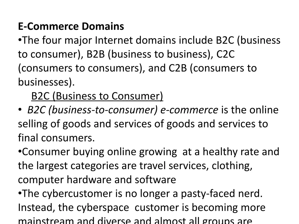 e commerce domains the four major internet