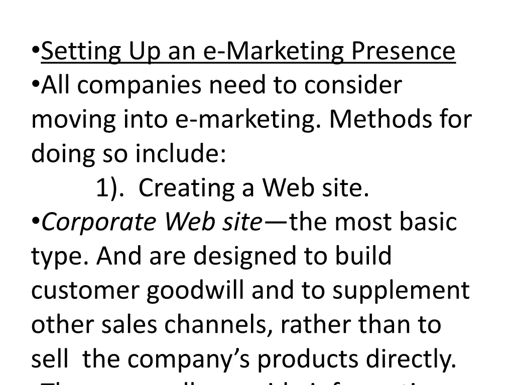 setting up an e marketing presence all companies