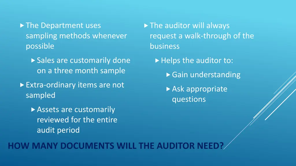 the department uses sampling methods whenever