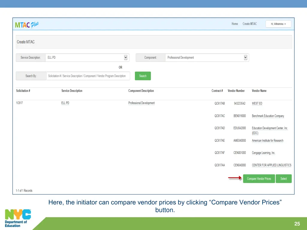 here the initiator can compare vendor prices