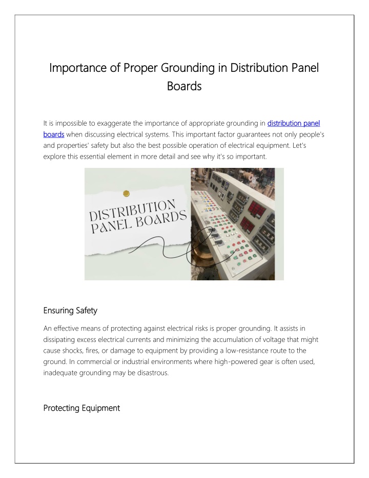 importance of proper grounding in distribution