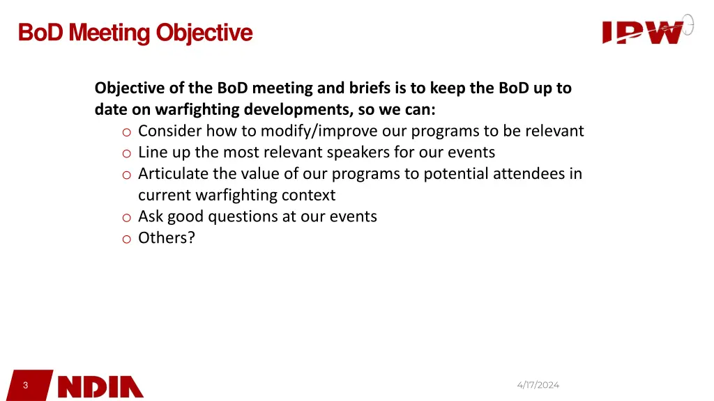 bod meeting objective