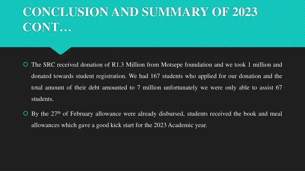 conclusion and summary of 2023 cont