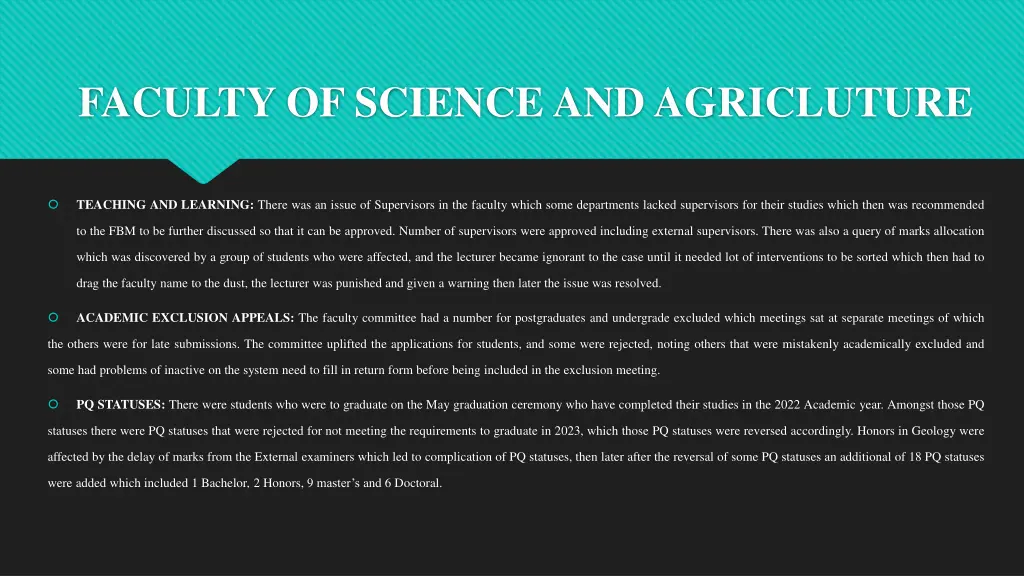 faculty of science and agricluture