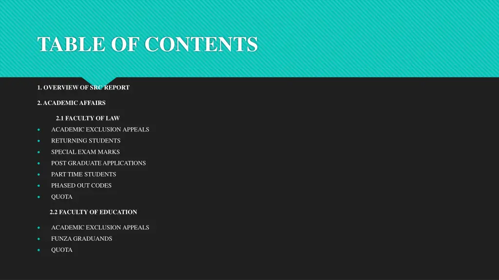 table of contents