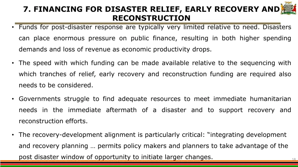 7 financing for disaster relief early recovery