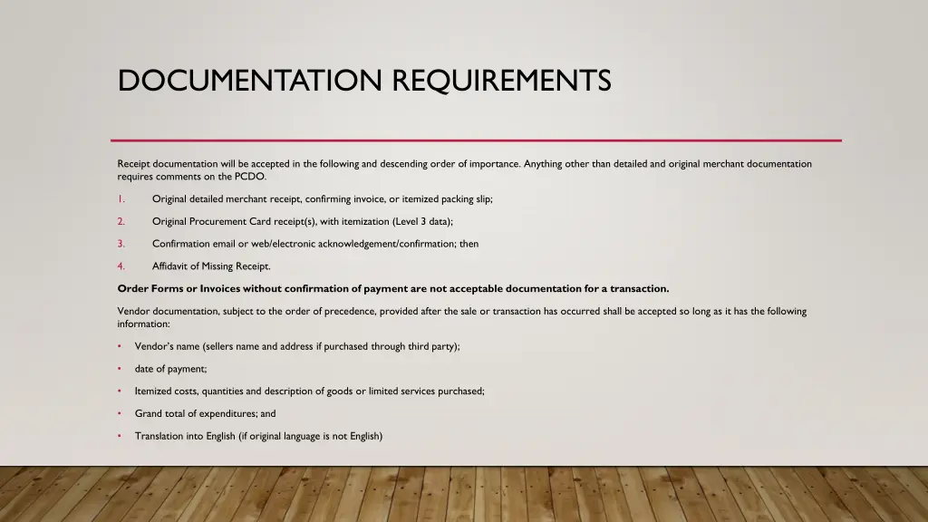 documentation requirements