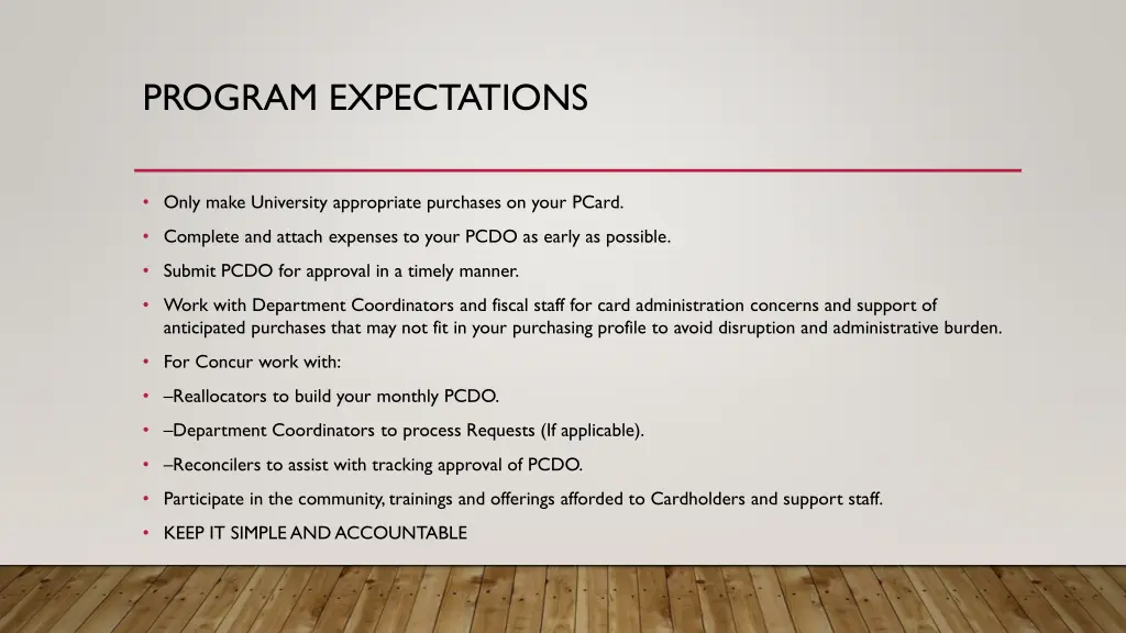 program expectations