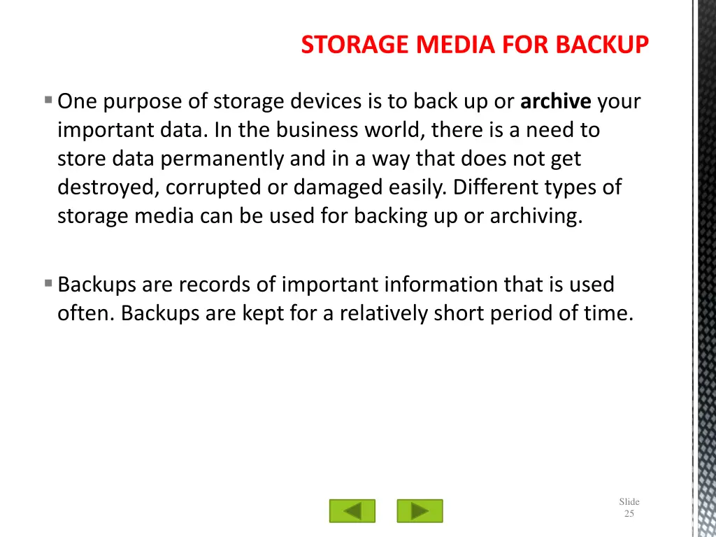 storage media for backup