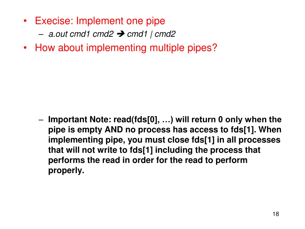 execise implement one pipe a out cmd1 cmd2 cmd1