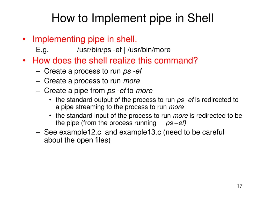 how to implement pipe in shell