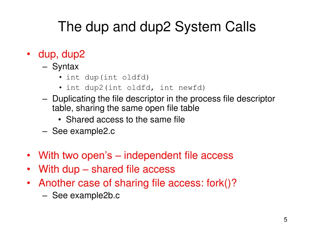 the dup and dup2 system calls