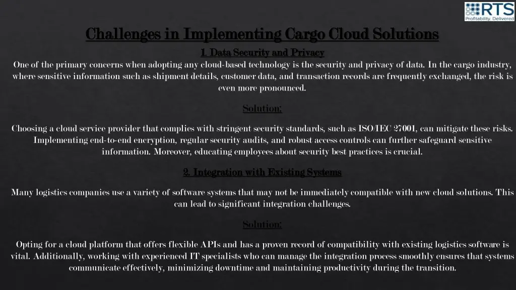 challenges in implementing cargo cloud solutions