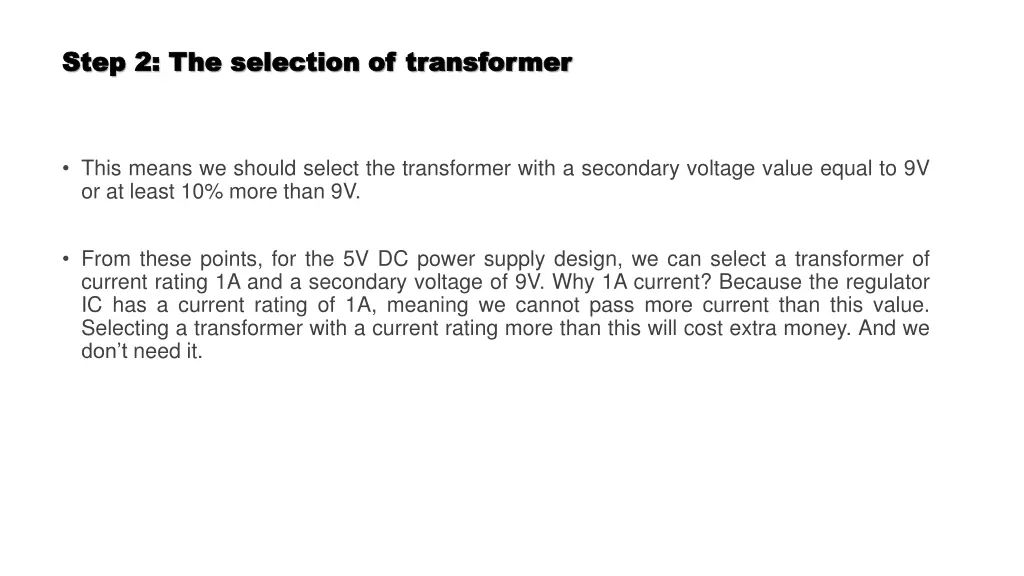 step 2 the selection of transformer step 2