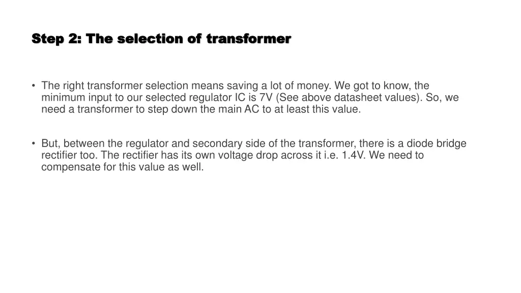 step 2 the selection of transformer step