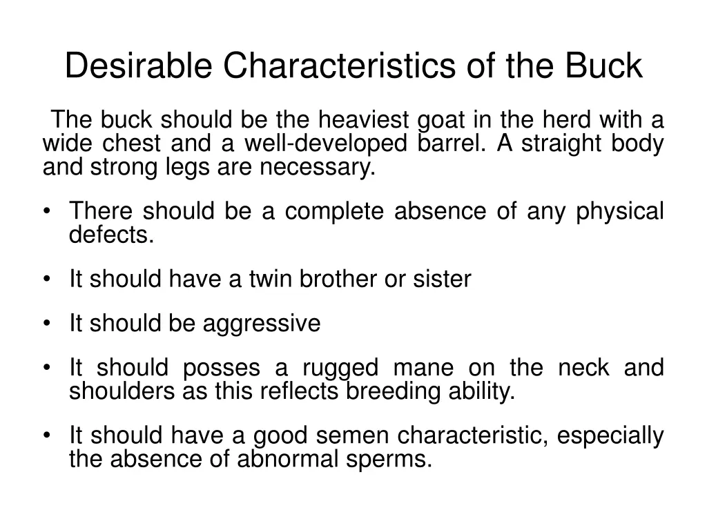 desirable characteristics of the buck