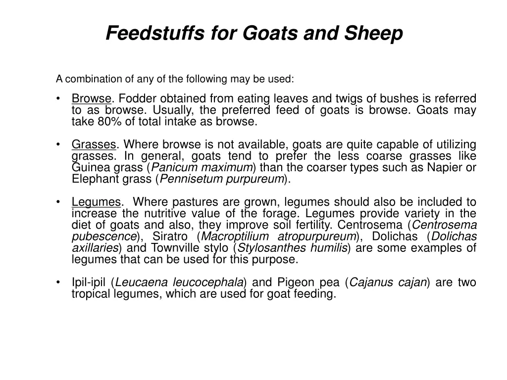 feedstuffs for goats and sheep