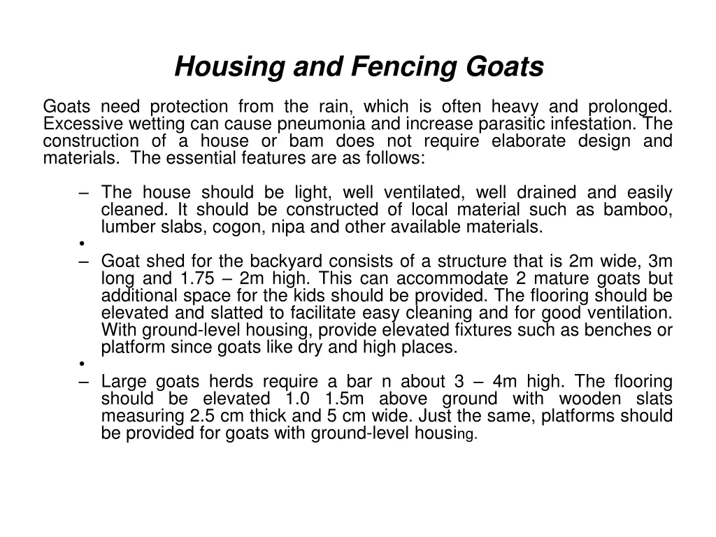 housing and fencing goats