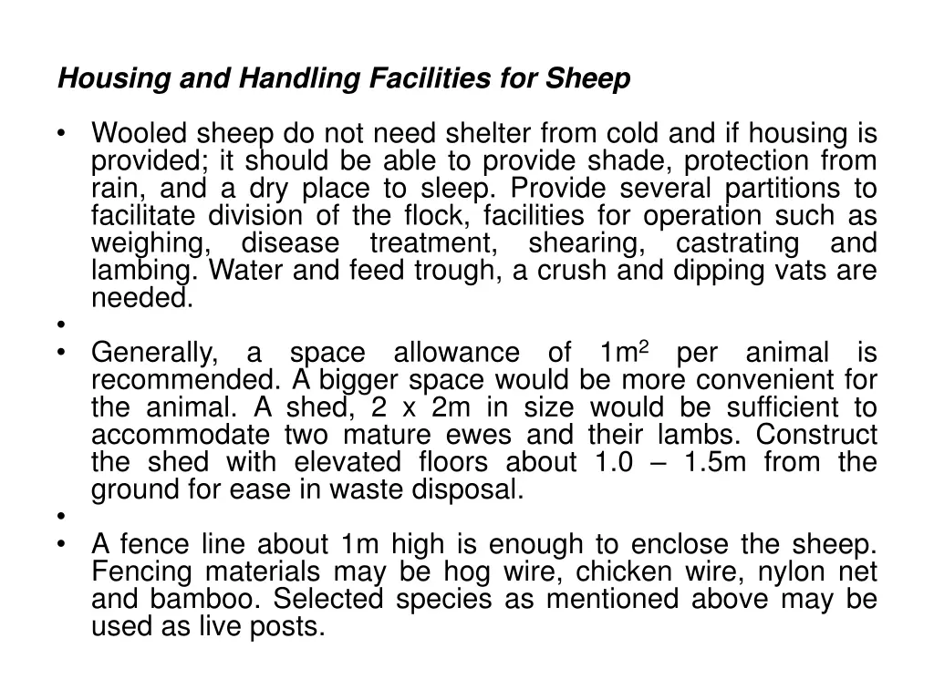 housing and handling facilities for sheep