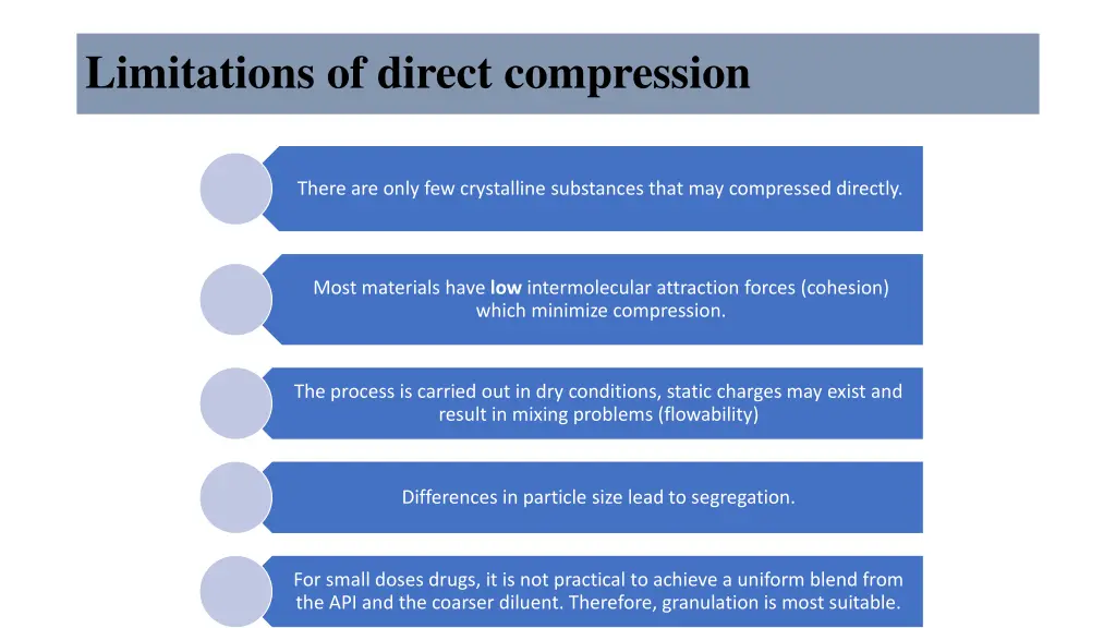 limitations of direct compression