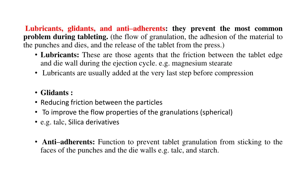 lubricants glidants and anti adherents they