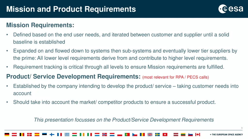 mission and product requirements