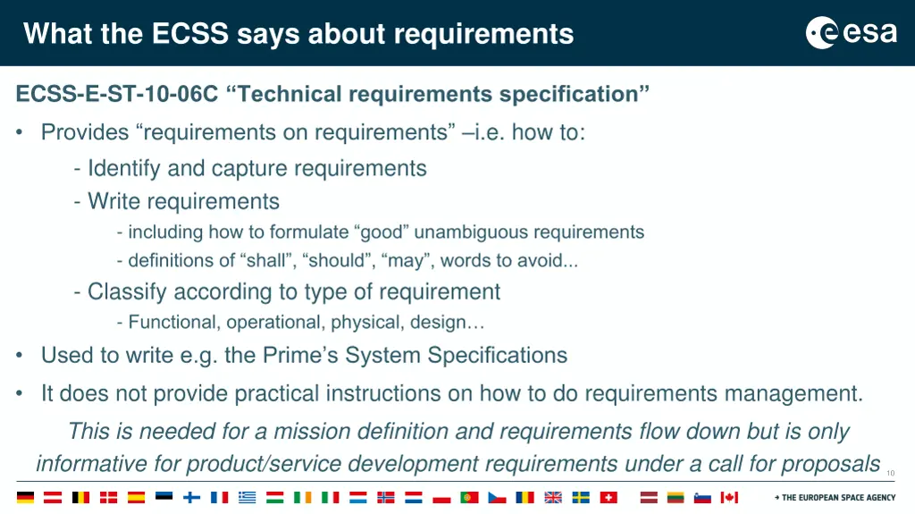 what the ecss says about requirements