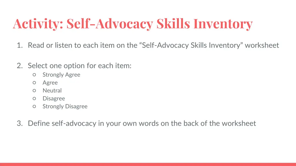 activity self advocacy skills inventory