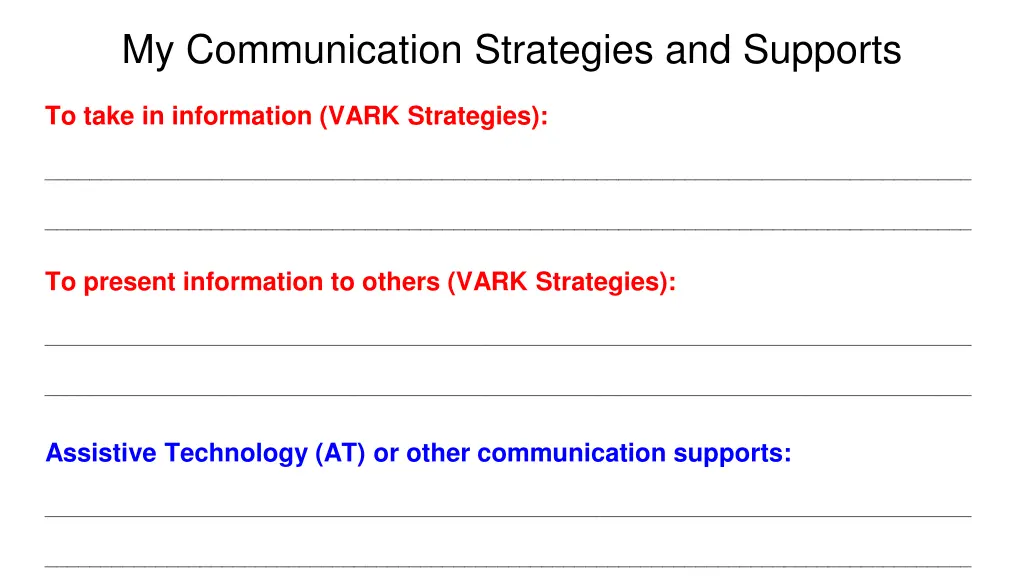 my communication strategies and supports