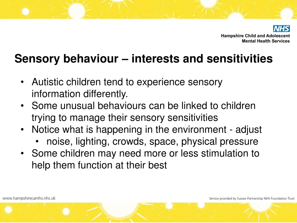 sensory behaviour interests and sensitivities