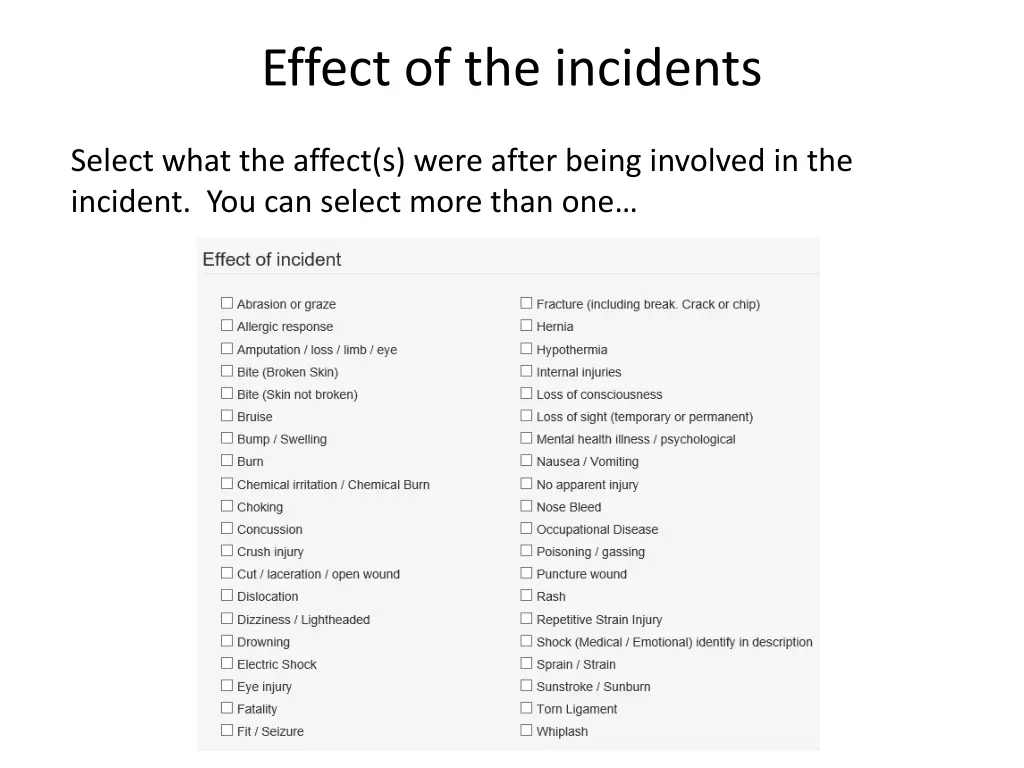 effect of the incidents