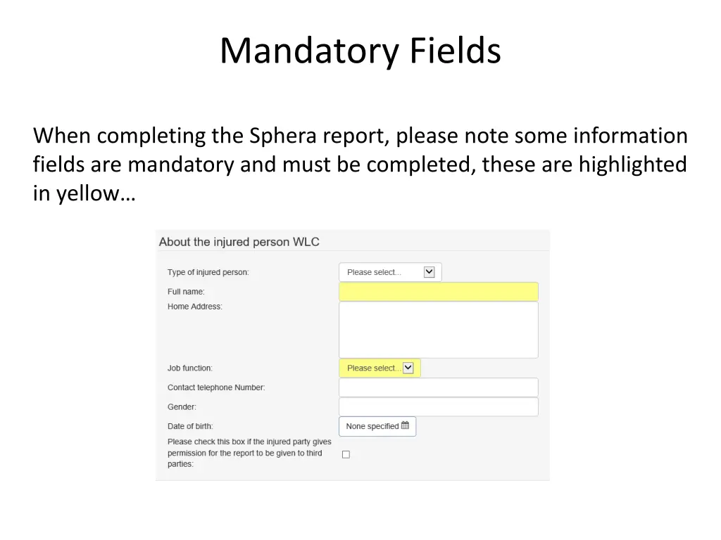 mandatory fields