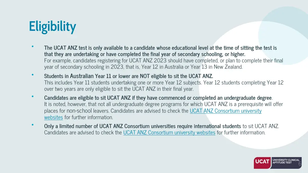 eligibility that they are undertaking or have