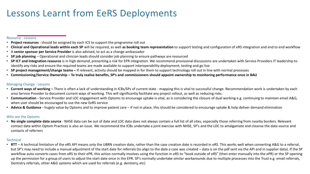 lessons learnt from eers deployments