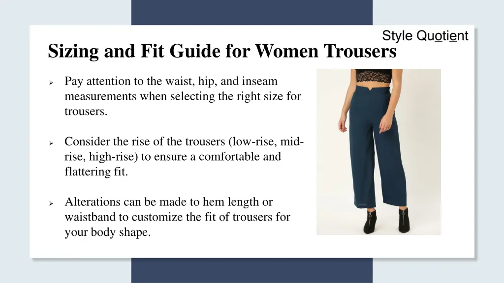 sizing and fit guide for women trousers