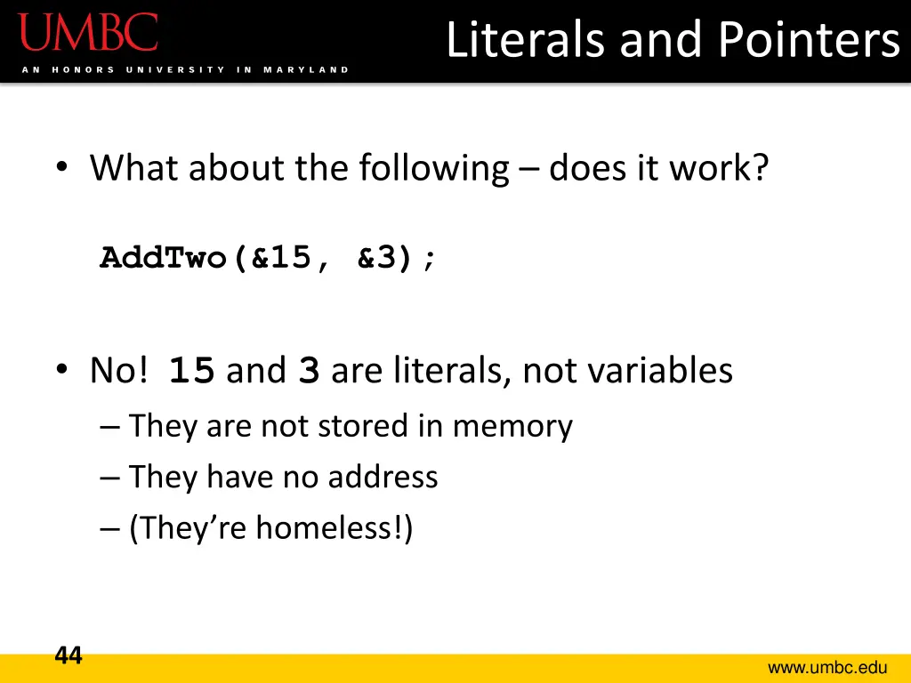 literals and pointers