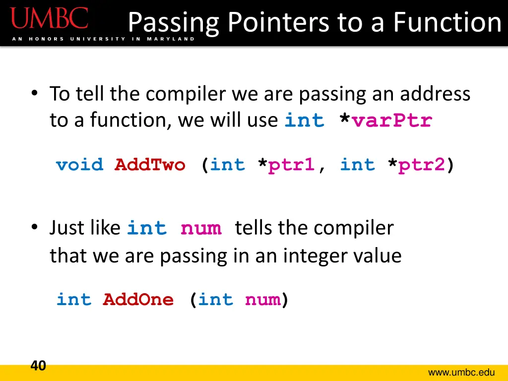 passing pointers to a function