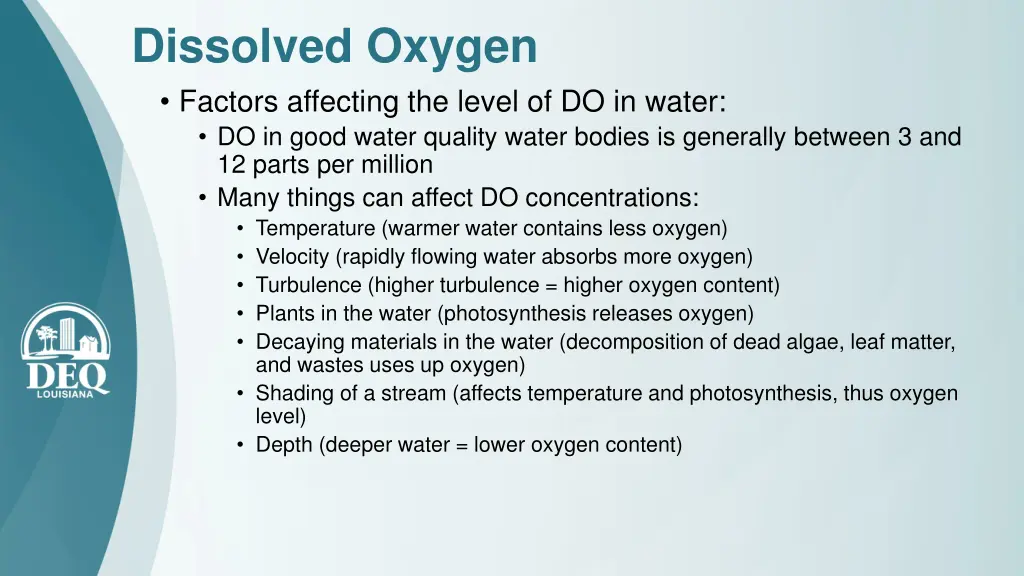 dissolved oxygen factors affecting the level