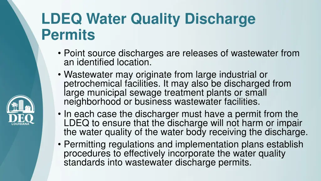 ldeq water quality discharge permits point source