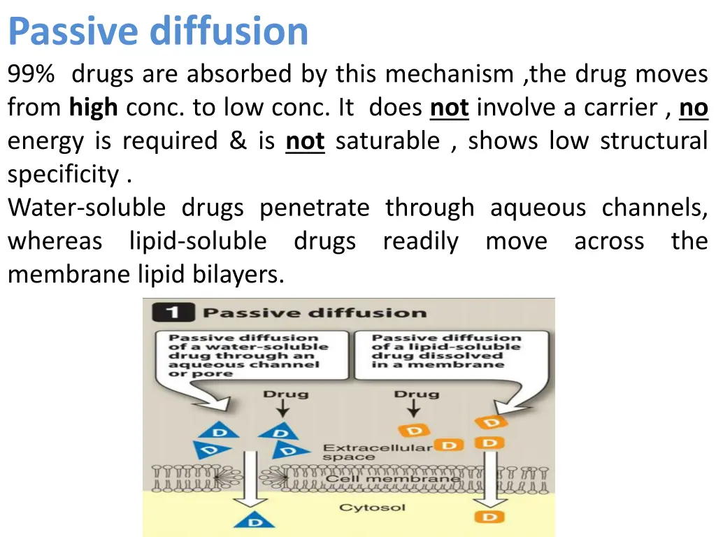 passive diffusion 99 drugs are absorbed by this