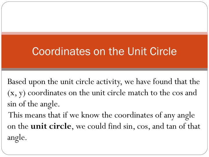 coordinates on the unit circle