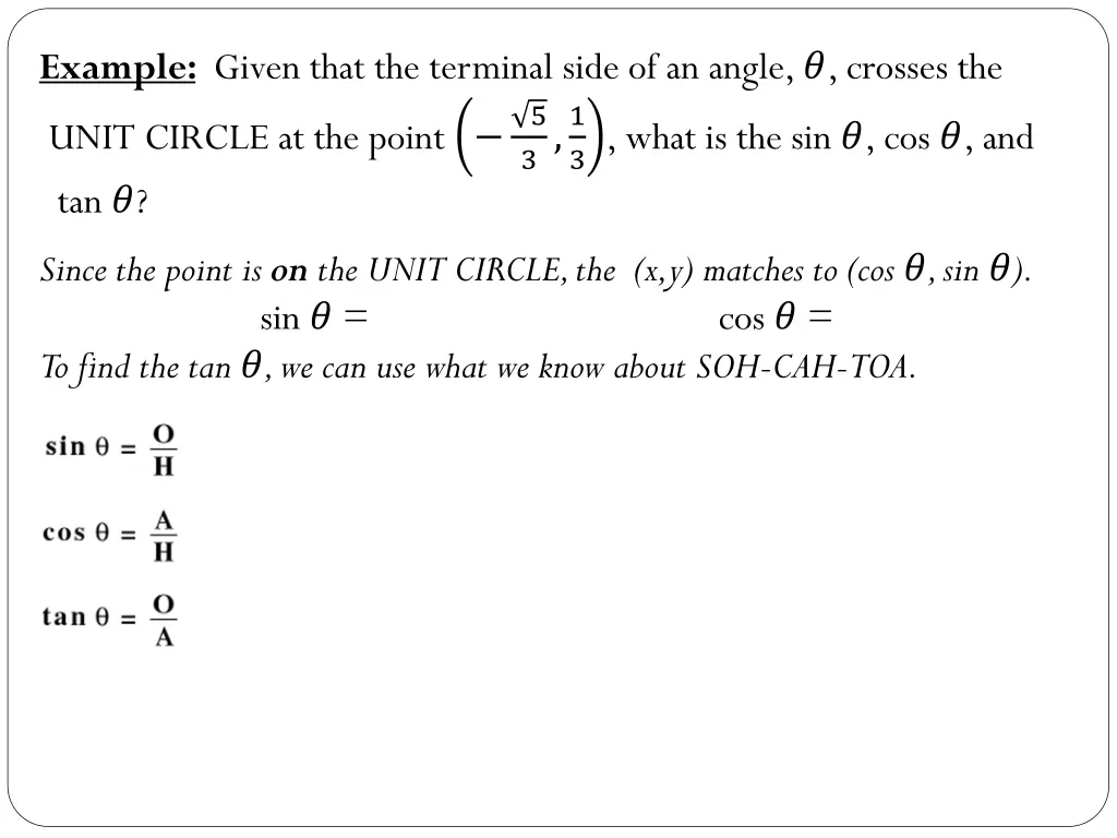 example given that the terminal side of an angle