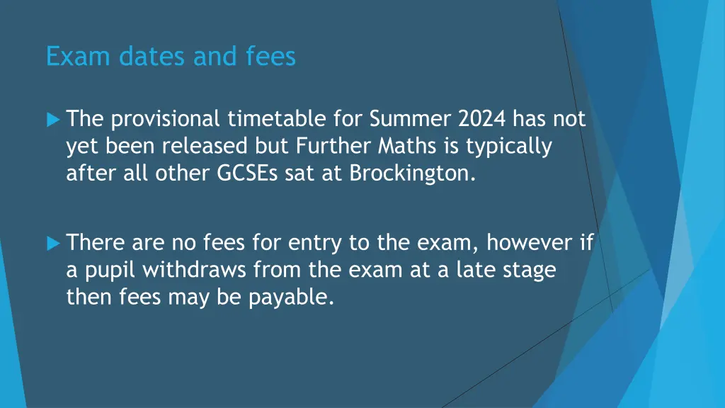 exam dates and fees