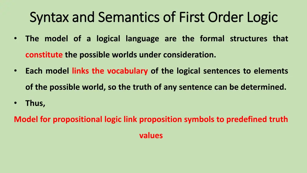 syntax and semantics of first order logic syntax