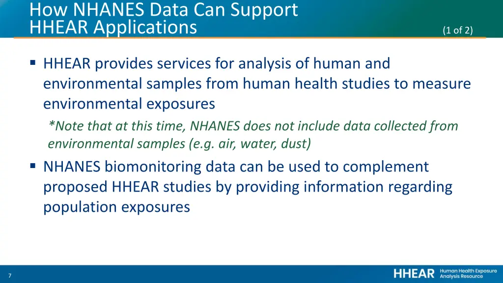 how nhanes data can support hhear applications