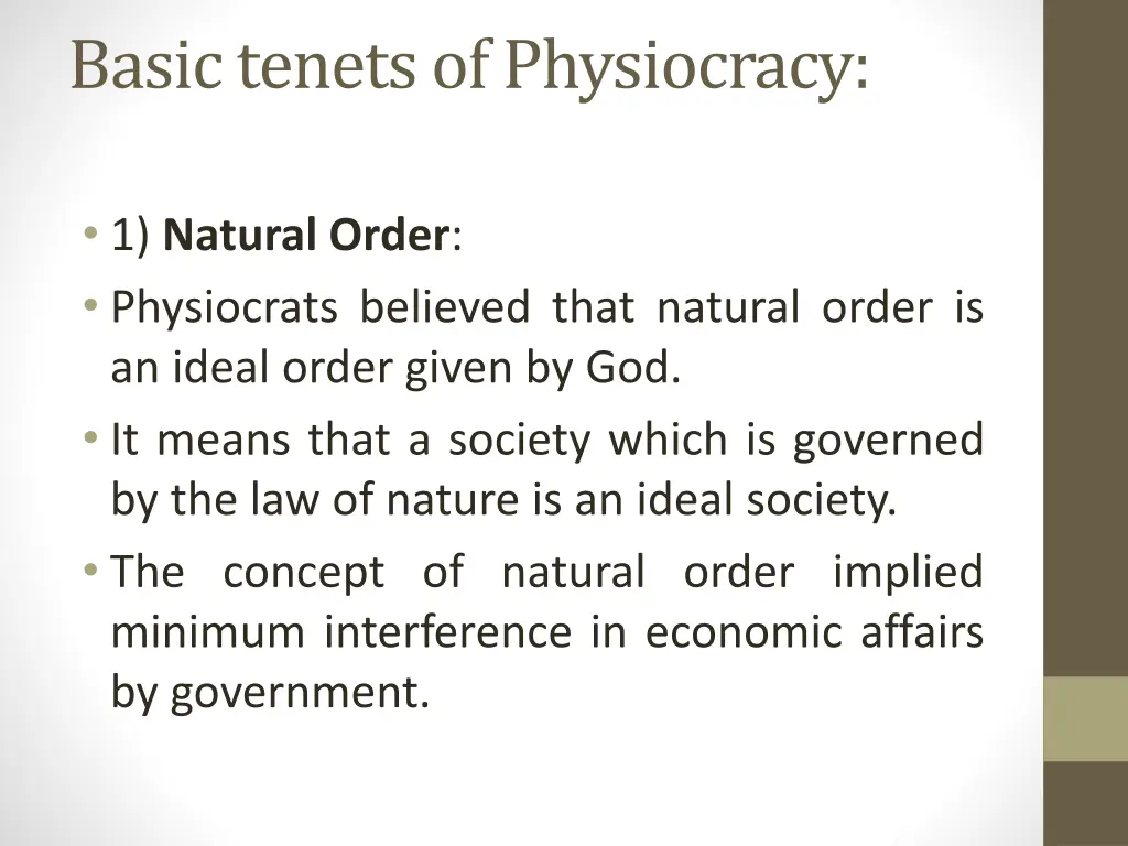 basic tenets of physiocracy