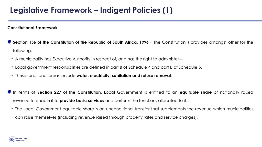 legislative framework indigent policies 1